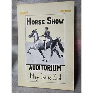 Vintage 1962 Student Art Work Horse Show Equestrianism 15" x 10" Drawing